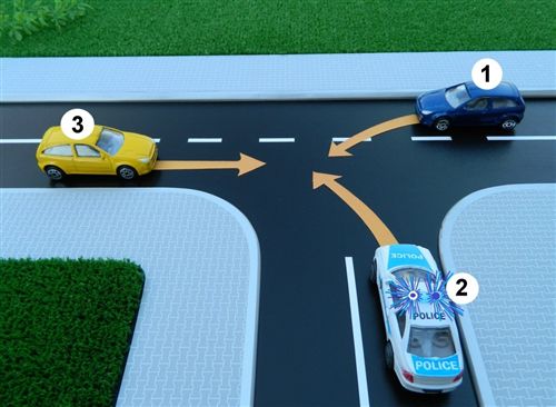 Според правилата за првенство на минување на крстосницата, во дадените полиња впиши ги броевите на возилата според редоследот на нивно минување: (Одго…