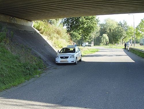 Возачот на патничкото возило, на дел од патот под мост, прикажан на сликата: